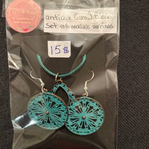 Antique green earrings and rope necklace