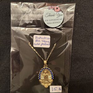 Virgin Mary blue stone protection gold plated