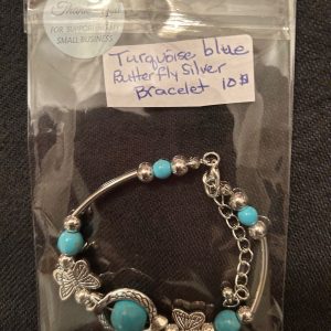 Turquoise blue silver butterfly bracelet