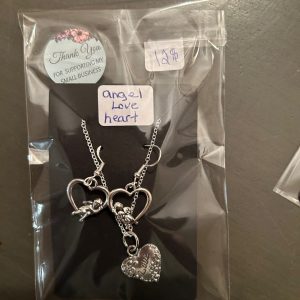 Angel love heart ear rings and silver necklace