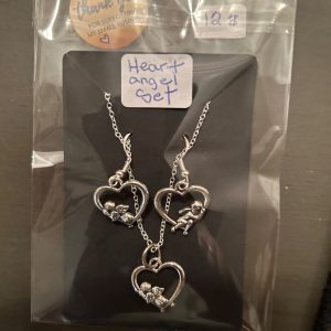 Angel in 3 hearts ear rings and silver necklace