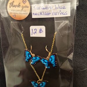 Turquoise blue butterfly fashion set necklace and ear rings