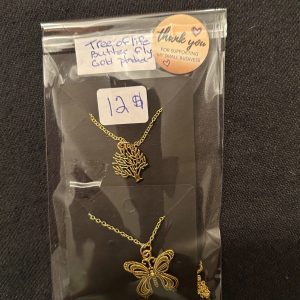 Double gold plated necklace tree of life and butterfly