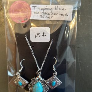 Turquoise blue necklace and earrings silver